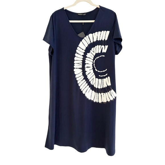NWT COZY Graphic Print Tunic Dress in Indigo and White - Picture 9 of 12
